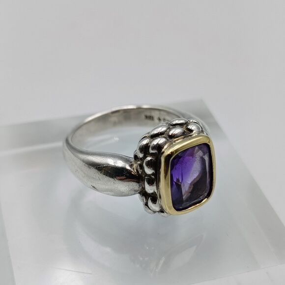 Lorenzo Sterling Silver 925 18K Gold Accent Amethyst Cocktail Ring Sz 7 - Picture 4 of 16
